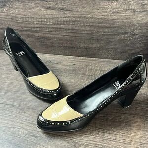 Vintage Impo Narina Lazor Cut Wing Tipped Leather Slip On Pumps Size 7.5